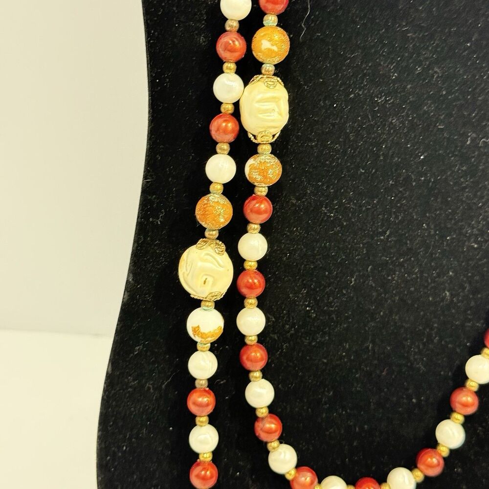 Vintage CORO Signed Faux Pearl Beaded Long Layering Necklace Cream Brown Gold - Picture 6 of 16